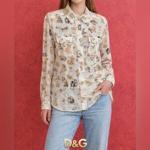 Dolce & Gabbana Animal Print Button Down Shirt - Cream